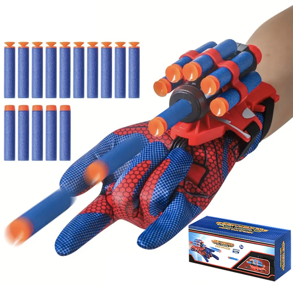 Party Games No Equipment - スパイダーランチャーグローブおもちゃ、ロールプレイングヒーローソフト弾丸銃、男の子用屋外射撃バトルラウンドヘッドソフト弾丸おもちゃ銃、親子インタラクティブレジャーゲーム機器、ホリデーパーティー誕生日サプライズギフト、子供の手と目の協調スキルを鍛える、家庭および屋外遊びセット、クリエイティブでクールなおもちゃセット
