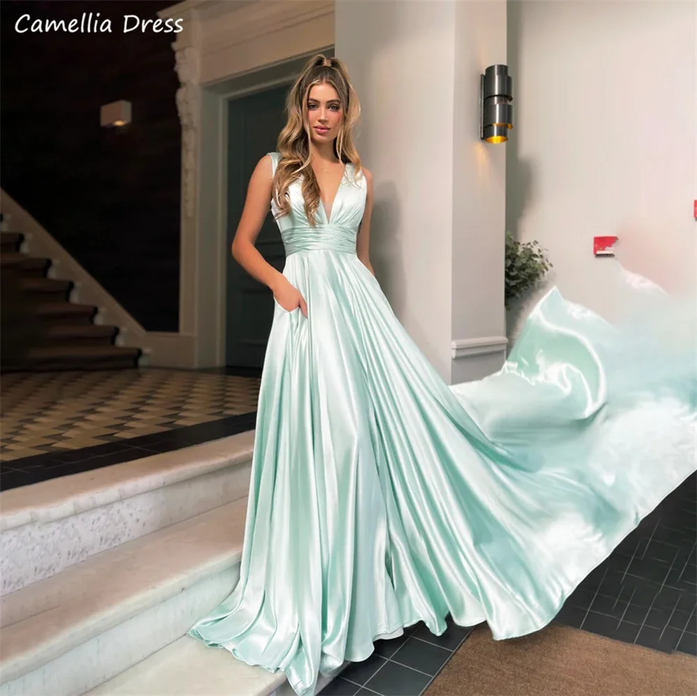 

Simple A Line Satin Evening Dresses 2023 For Women Prom Dress Formal Graduation Backless Party Gowns Robe De Soirée فستان سهرة