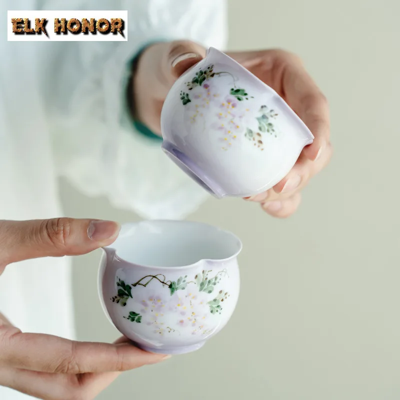 

2pc/lot Hand-painted Wisteria Flower Teacup Elegant Tea Bowl Tea Pair Tea-tasting Smelling Cup Jianzhan Master Cups Teaset 100ml