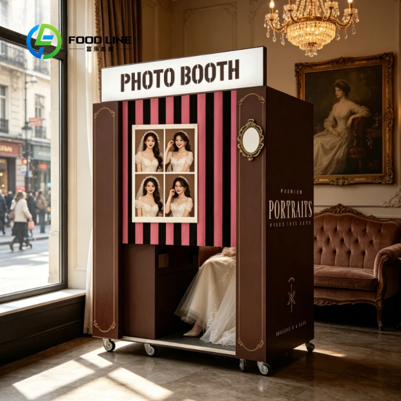 Customized Commercial Photo Booth Kiosk Multi-Language Custom Pattern Selfie Machine Equipped with Printer 24-hour Taking