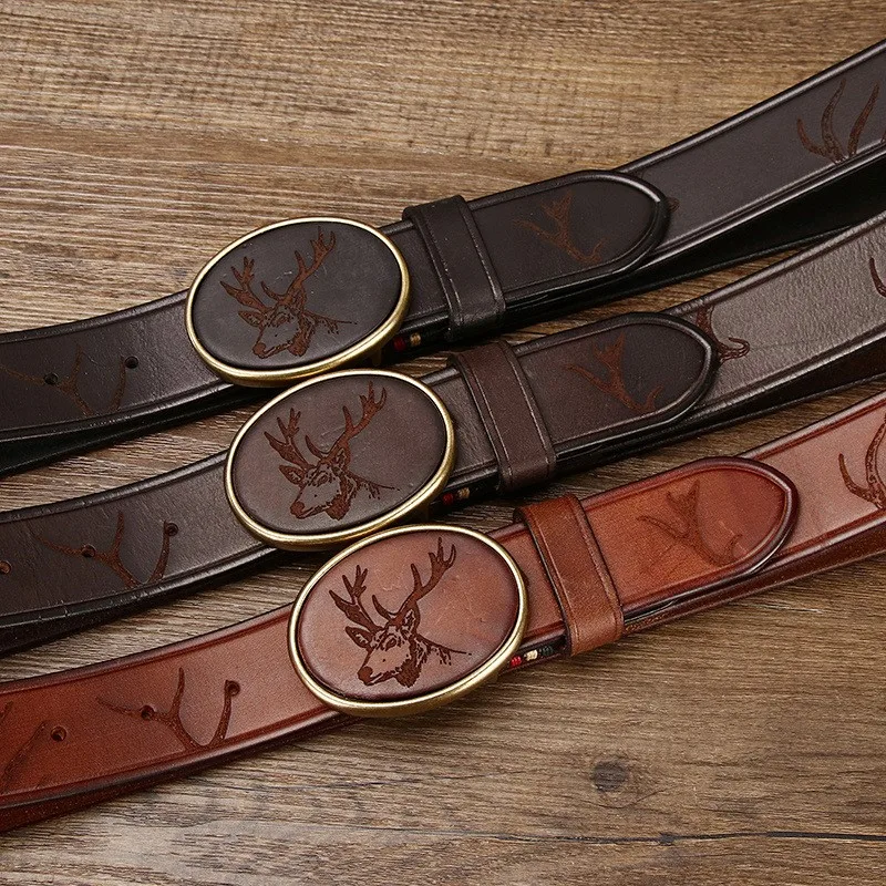 New laser-engraved pattern smooth belt for men leather top layer plate