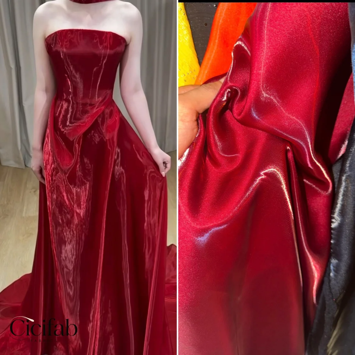 Red ultra-bright liquid crystal thick satin fabric firm and high-end material suitable for sewing coats suits andevening dresses