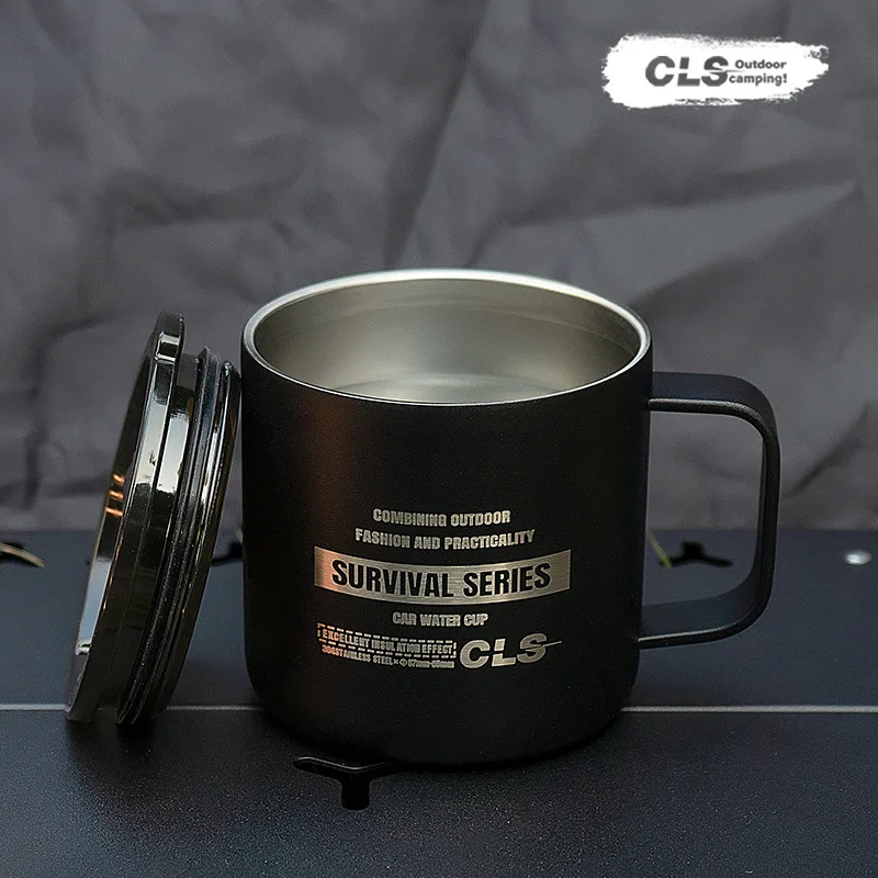 Outdoor Tactical Cup 304 Stainless Steel Double-Layer Insulation Cup Portable Picnic Coffee Cup Tea Cup With Lid Camping Cup