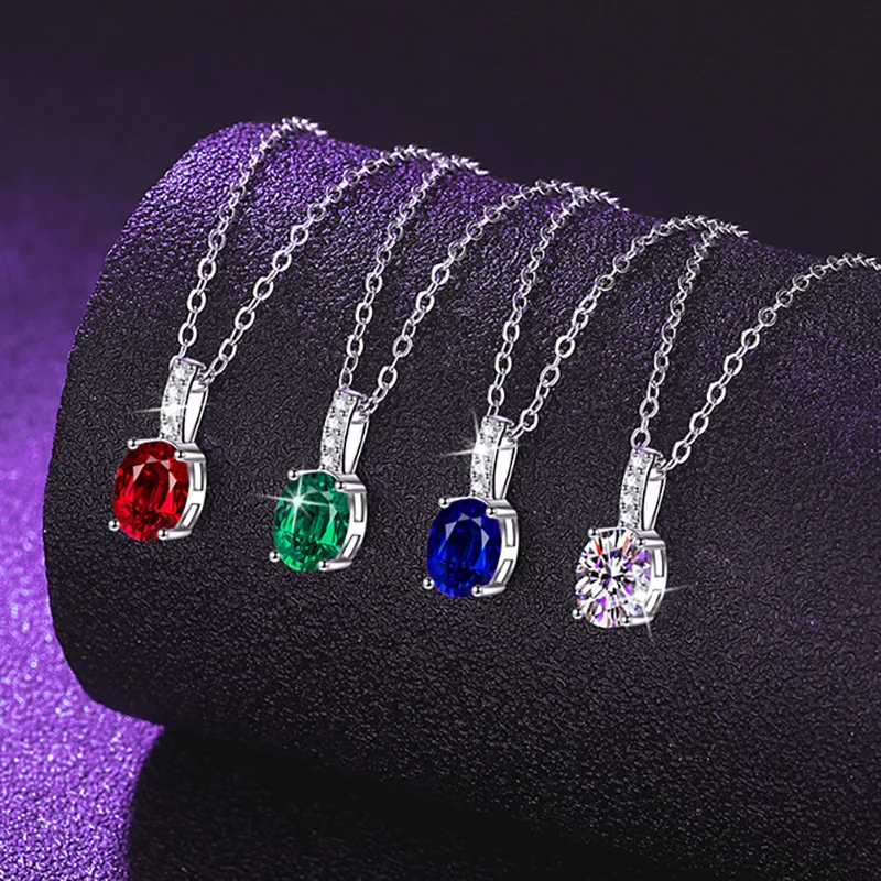 

S925 Silver White Gold Plated 1CT Carved Cabochon Color Moissanite Pendant Necklace for Women, Exquisite Jewelry.