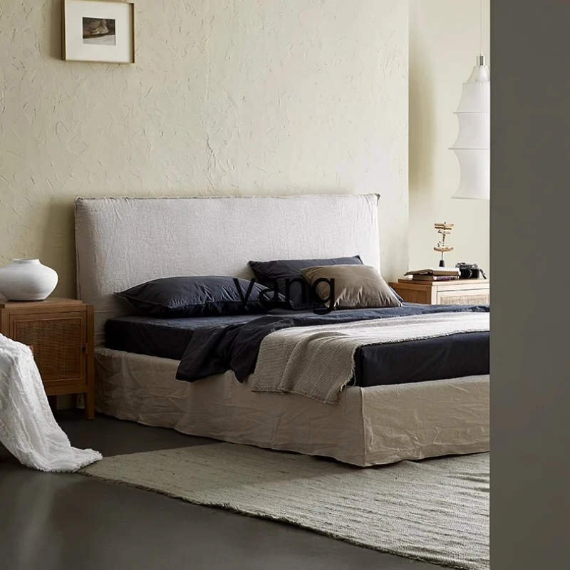 

YHM Soft Bed Solid Wood Simple Linen Fabric Master Bedroom Removable Washable