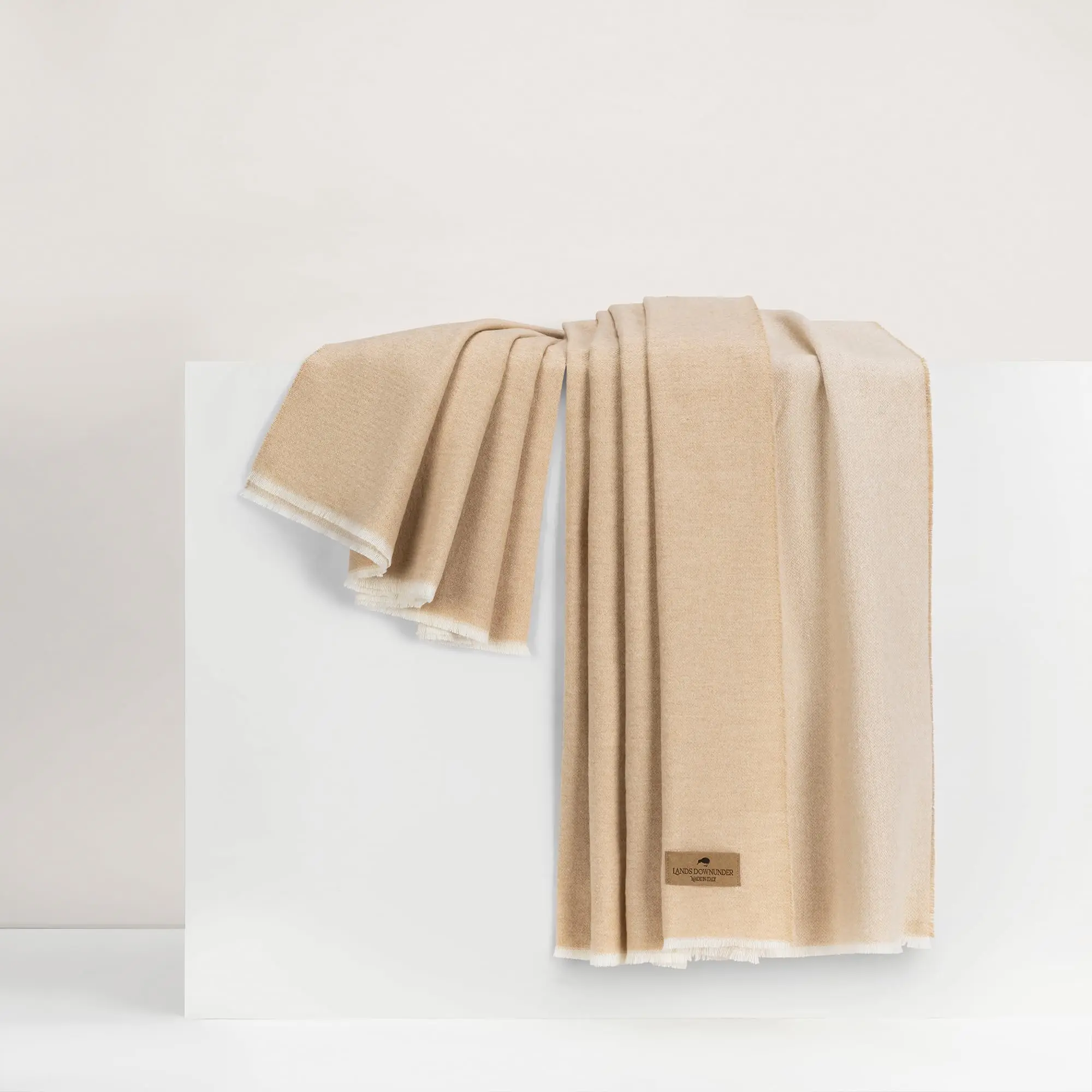 All-Season, Luxury Palm Almond Peaks Throw – Reversible Soft Woven Throw with Eyelash Fringe – Made in Italy – 51”W x