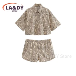 Sets Women 2024 Summer Fashion Single Breasted Printing Shirt + Casual High-Waisted Shorts Suit Female