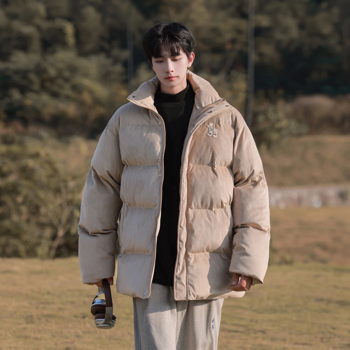 

Men's down Cotton Jaet Winter Thiened Bread Sle High End Corduroy Youth Casual Outerwear Warmth Comfortable Zipper Closure