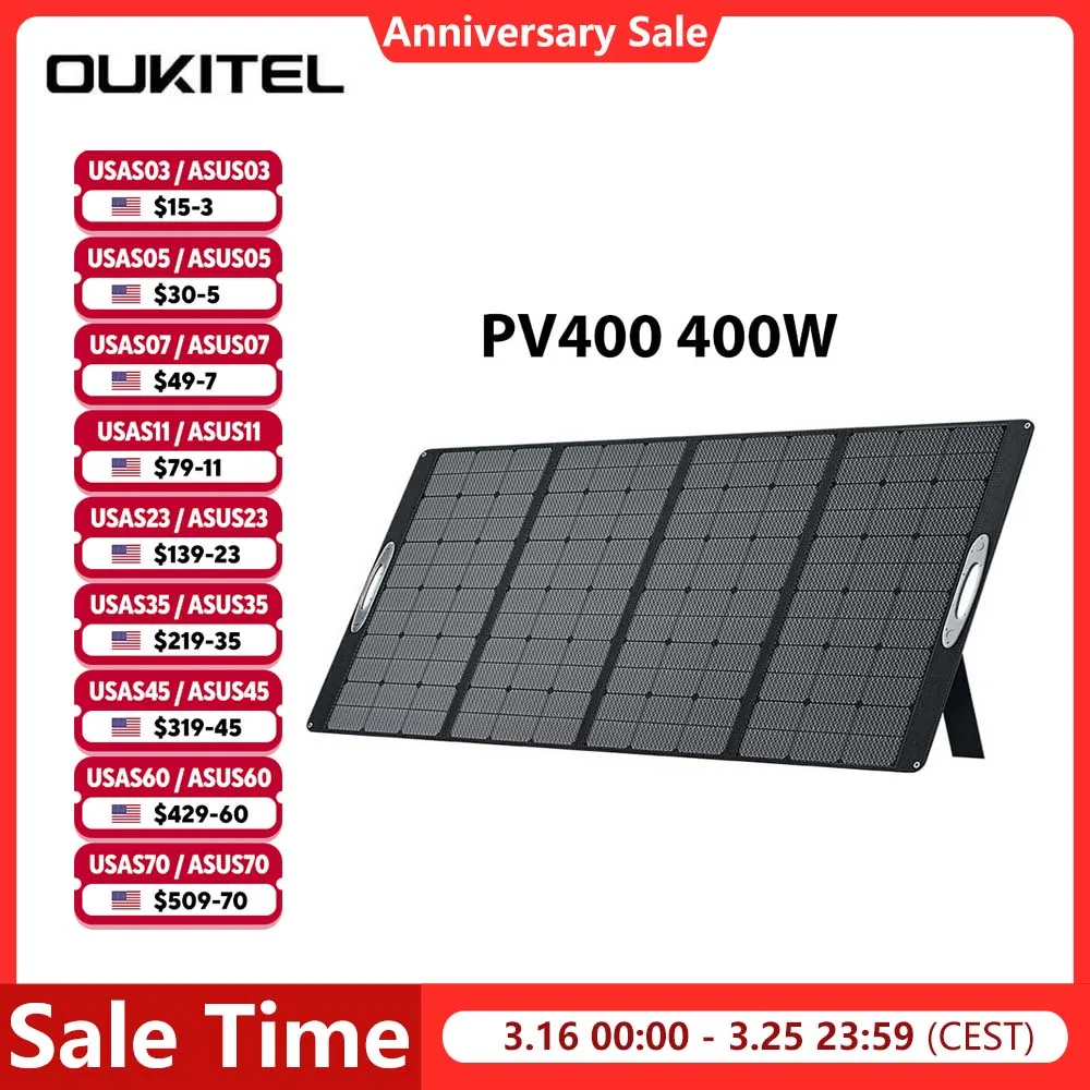 OUKITEL PV400 Portable Solar Panel 400W for Power Station, Solar Generator P2001, Foldable Solar Charger for RV, Camping, Power