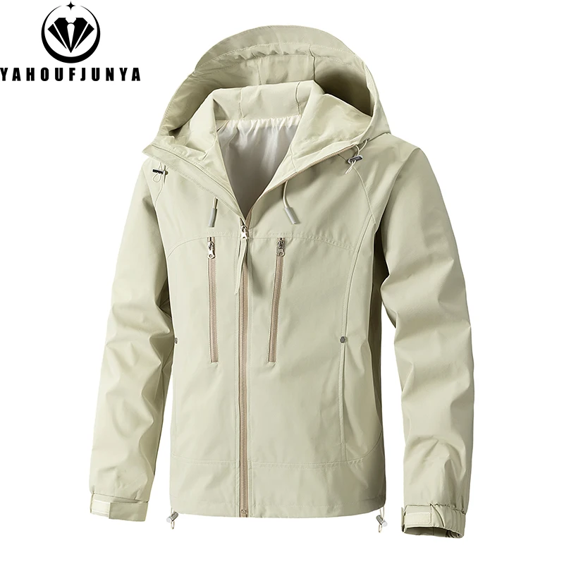 2024 New Autumn Men Outdoor Casual Fashion Solid Hooded Jacket Men Many Pocket Windproof Waterproof Breathable Jacket Male Coat