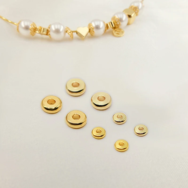 3/4/5/6/7/8mm 18K Gold Plated Spacer Beads For Jewelry Making Supplies Round Flat Bead For Bracelets Accessories Separator Beads