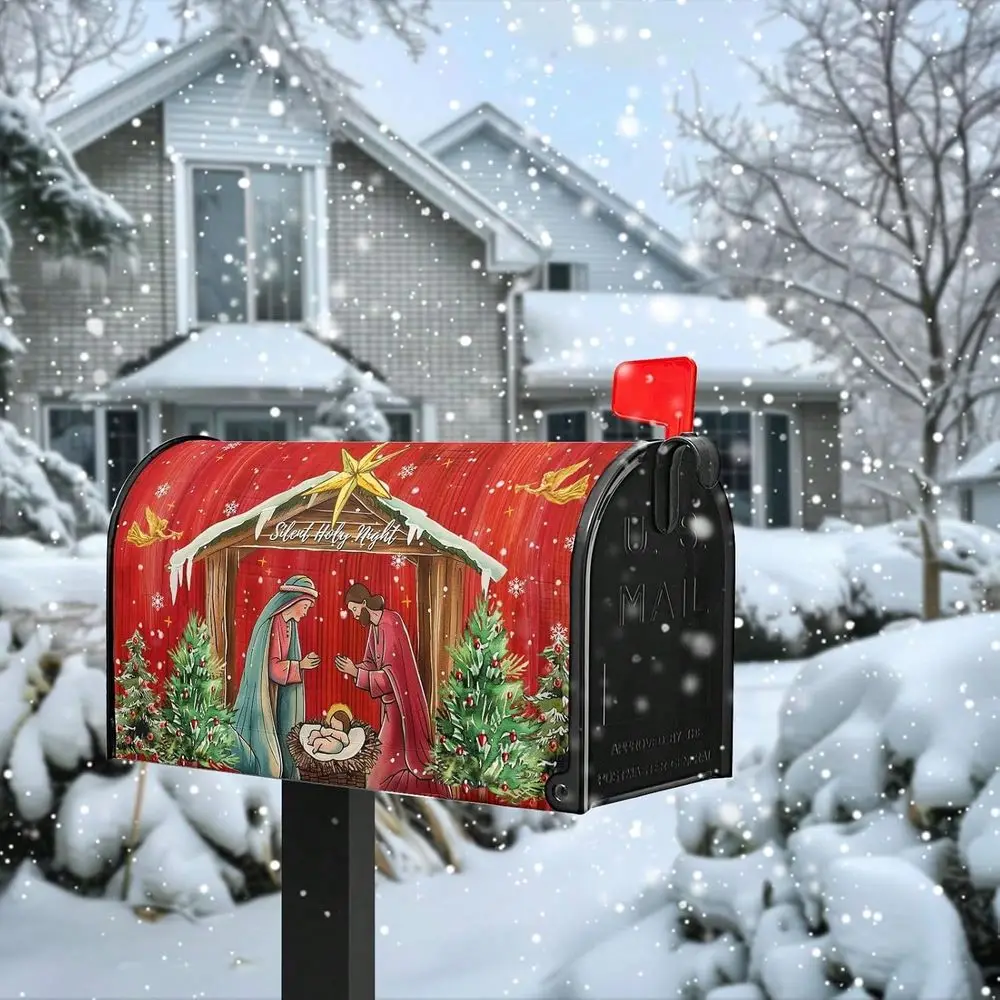 Christmas Mailbox Cover Holy Night Nativity Oversized Magnetic Mailbox Covers Religious Xmas Jesus Nativity Scene Decorative Po