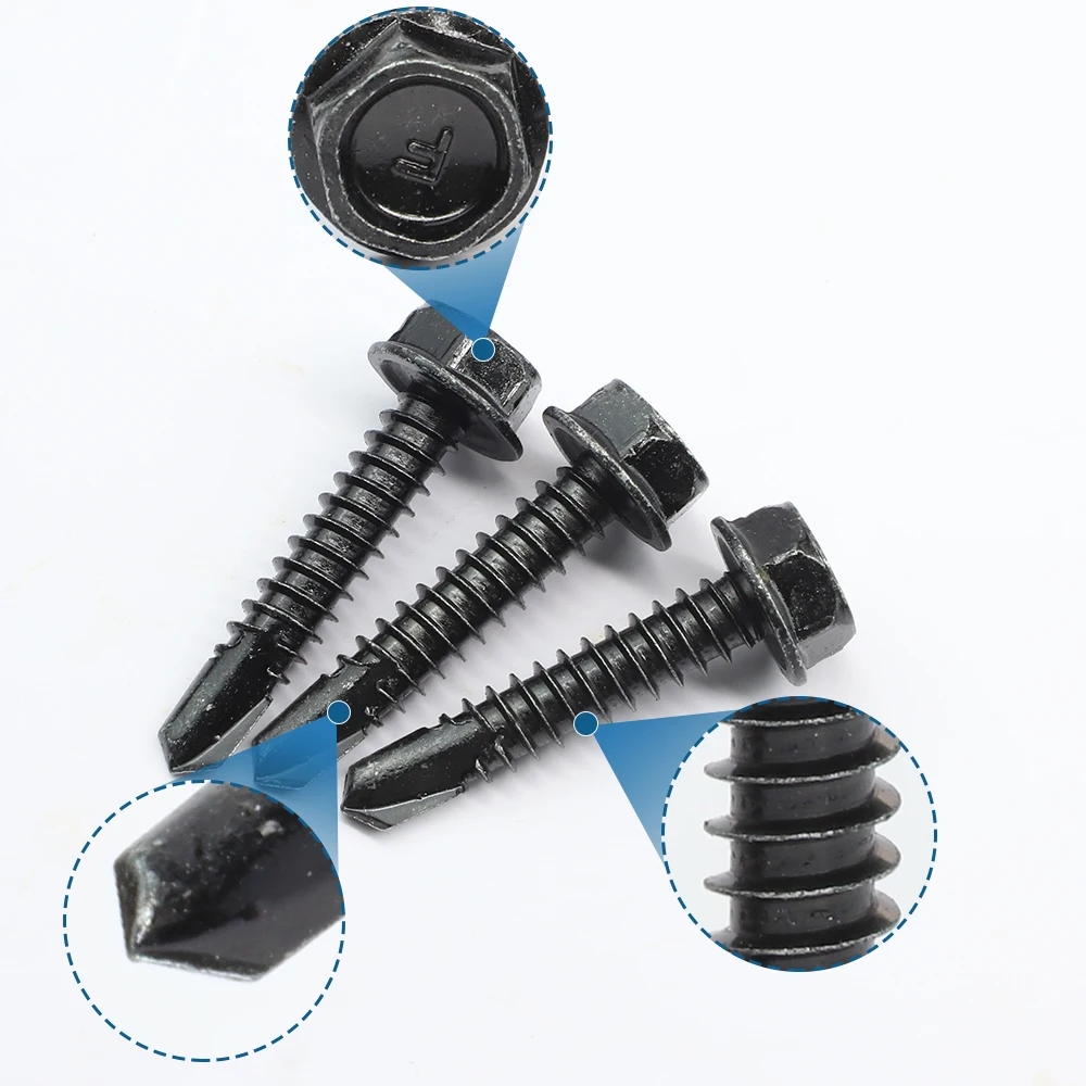 Parafuso autoperfurante de cabeça sextavada, 5-20 peças m4.2 m4.8 m5.5 m6.3 preto 410 parafusos autoperfurantes hexagonais externos de aço inoxidável