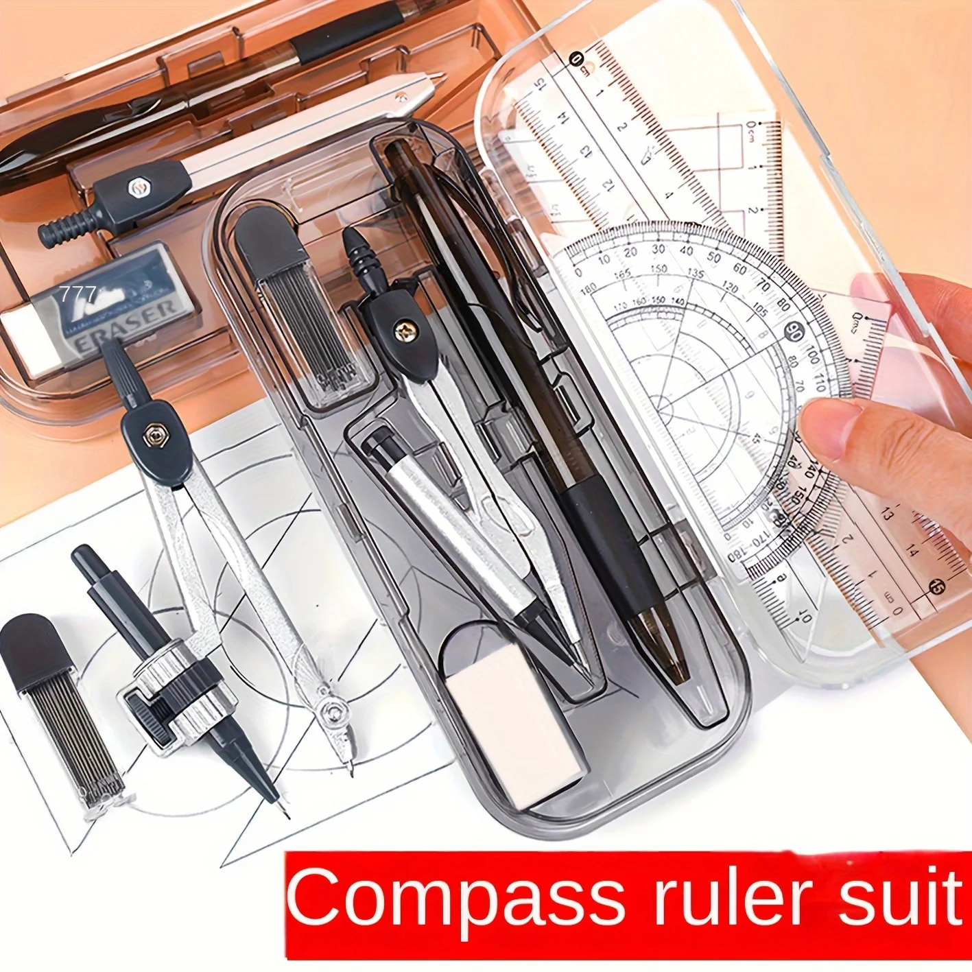 1/2 Set Compass and Ruler Set, Stationery Essentials for Study and Office, 7-Piece Set with Compass, Student Drawing and Measuring Compass Set for Exams, Used for Accurate Geometric Drawing, Includes Triangle Ruler and Stationery Set