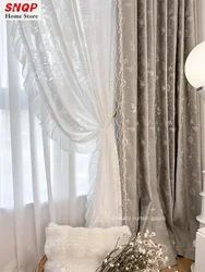 Custom Retro Lace Silver Grey Jacquard Pearl Stitching Luxury Curtains for Living Room Bedroom French Window Villa Blackout