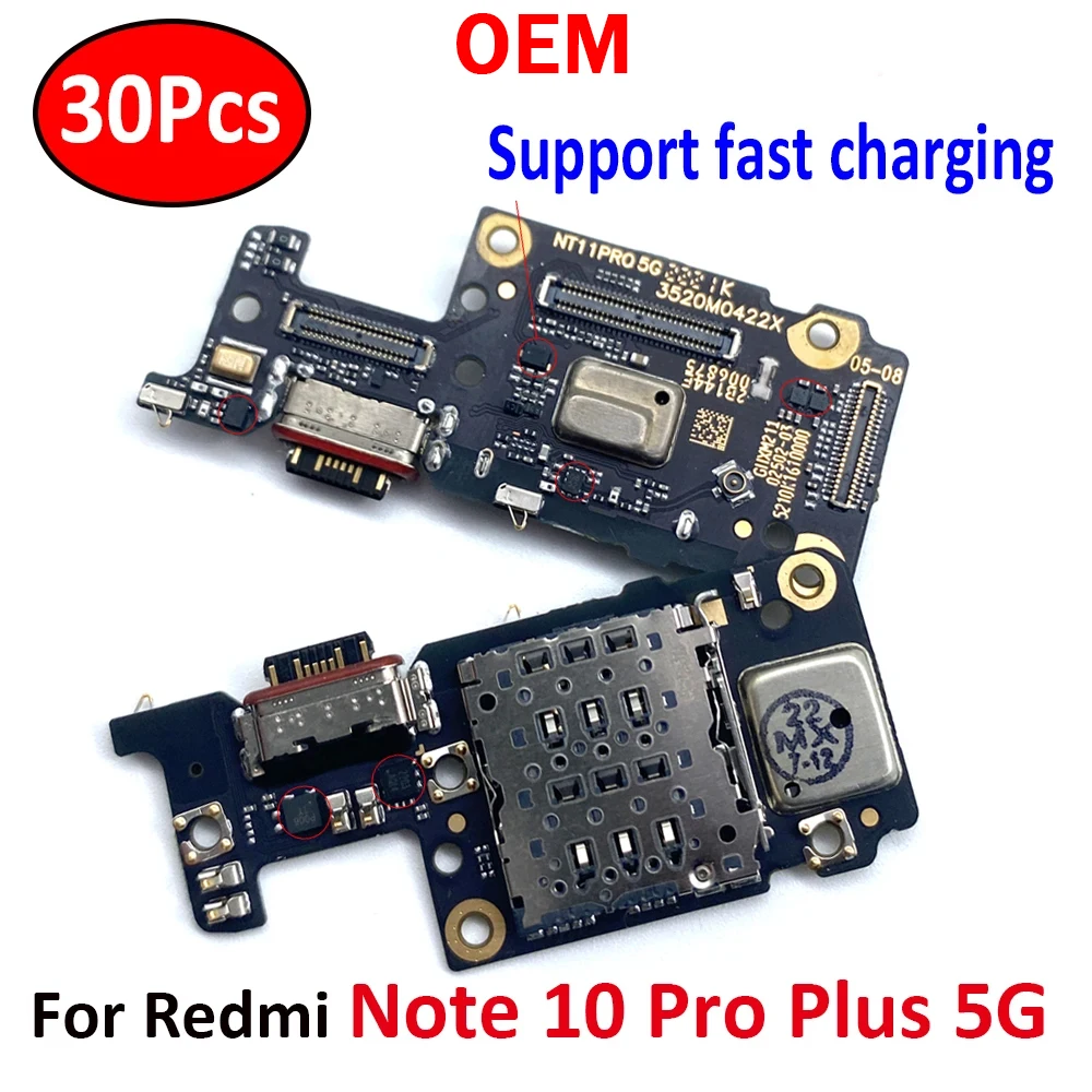 

30Pcs/Lot，NEW Tested Micro USB Charger Dock Connector Charging Port Flex Cable Replacement Parts For Redmi Note 10 Pro Plus 5G