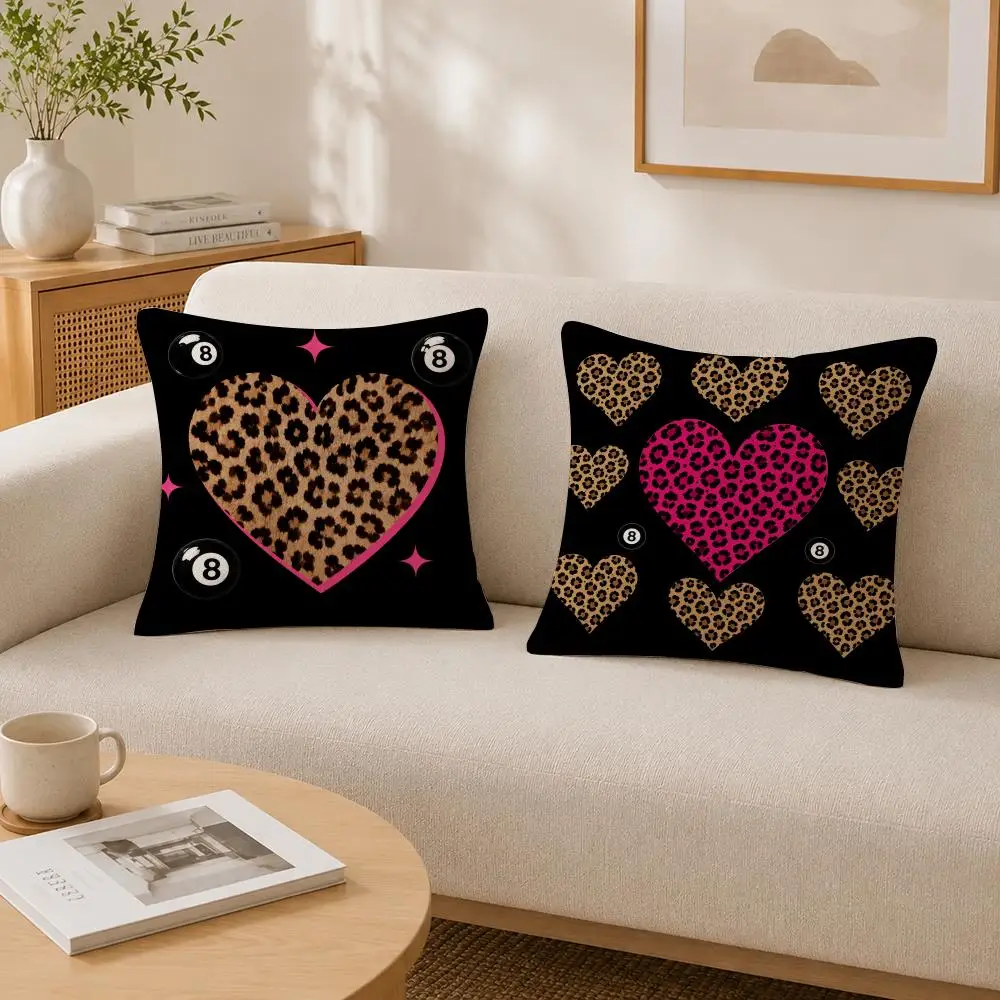 Boho Aesthetic Leopard Love Cushion Cover Soft Fluffy Short Plush  Pillow Case  Sofa Bed Home Decor