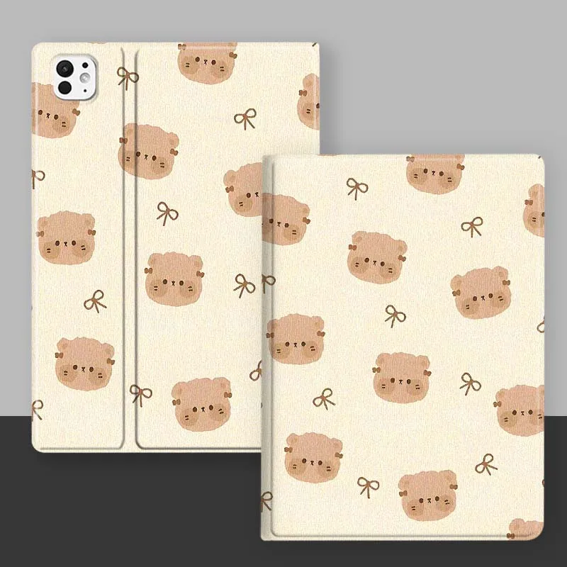 Cartoon Bear Bow Heart Cover For iPad Pro Mini Air 1 2 3 4 5 6 7 10 11 th 8 9 gen 11 M4 M5 Foldable Tablet Case