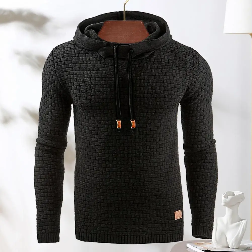 

Men Fall Winter Hoodie Solid Color Drawstring Long Sleeves Applique Hooded Slim Fit Daily Wear Casual Sport Top