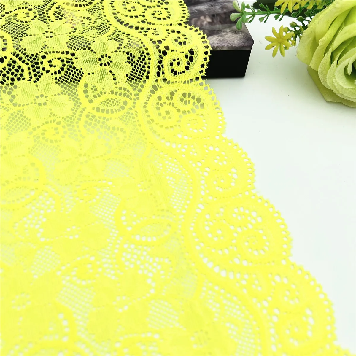 Wholesale Width 18cm Pretty Yellow Elastic Stretch Lace Trim Skirt Hem Underwear Sewing Acces Craft DIY Apparel Fabrics Wedding