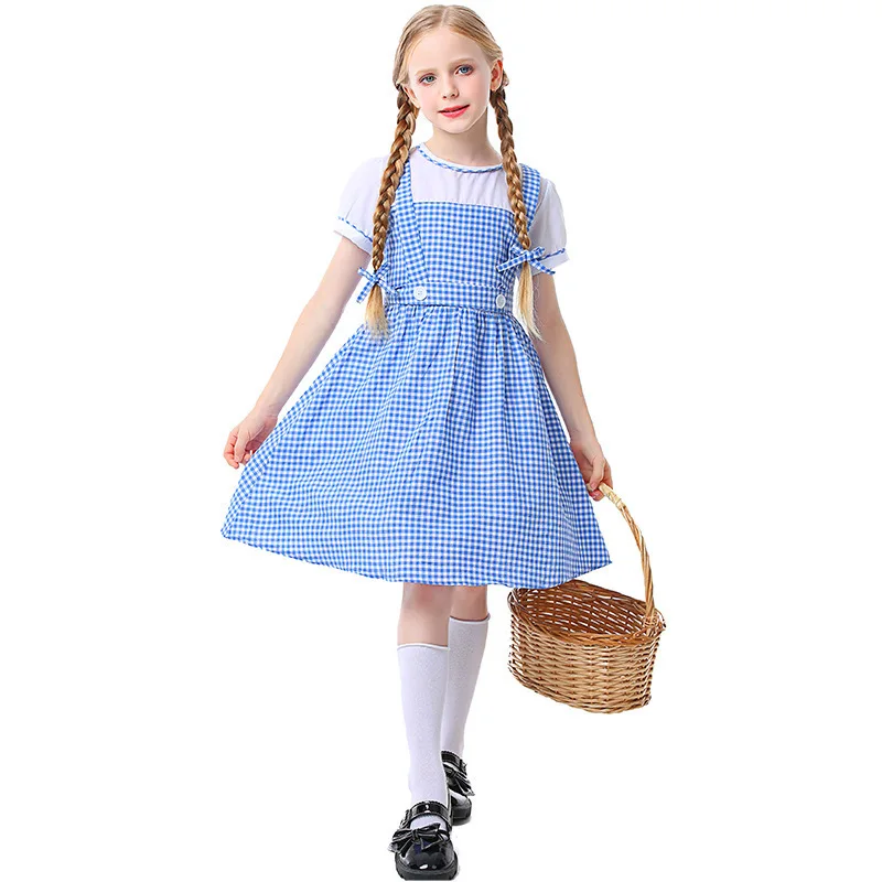 Kids Dorothy Costume Blue Gingham Dress for Girls Halloween Wizard of Oz Cosplay Outfit view 6