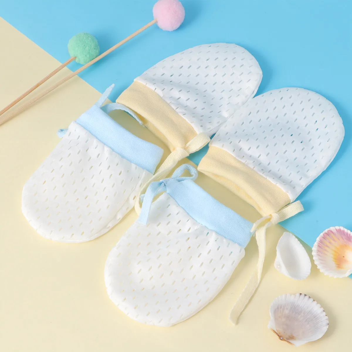 

8 шт. Детские перчатки для новорожденных, защита от царапин, из ледяного шелка, мягкие, приятные для кожи, для летнего использования, 1 желтый цвет