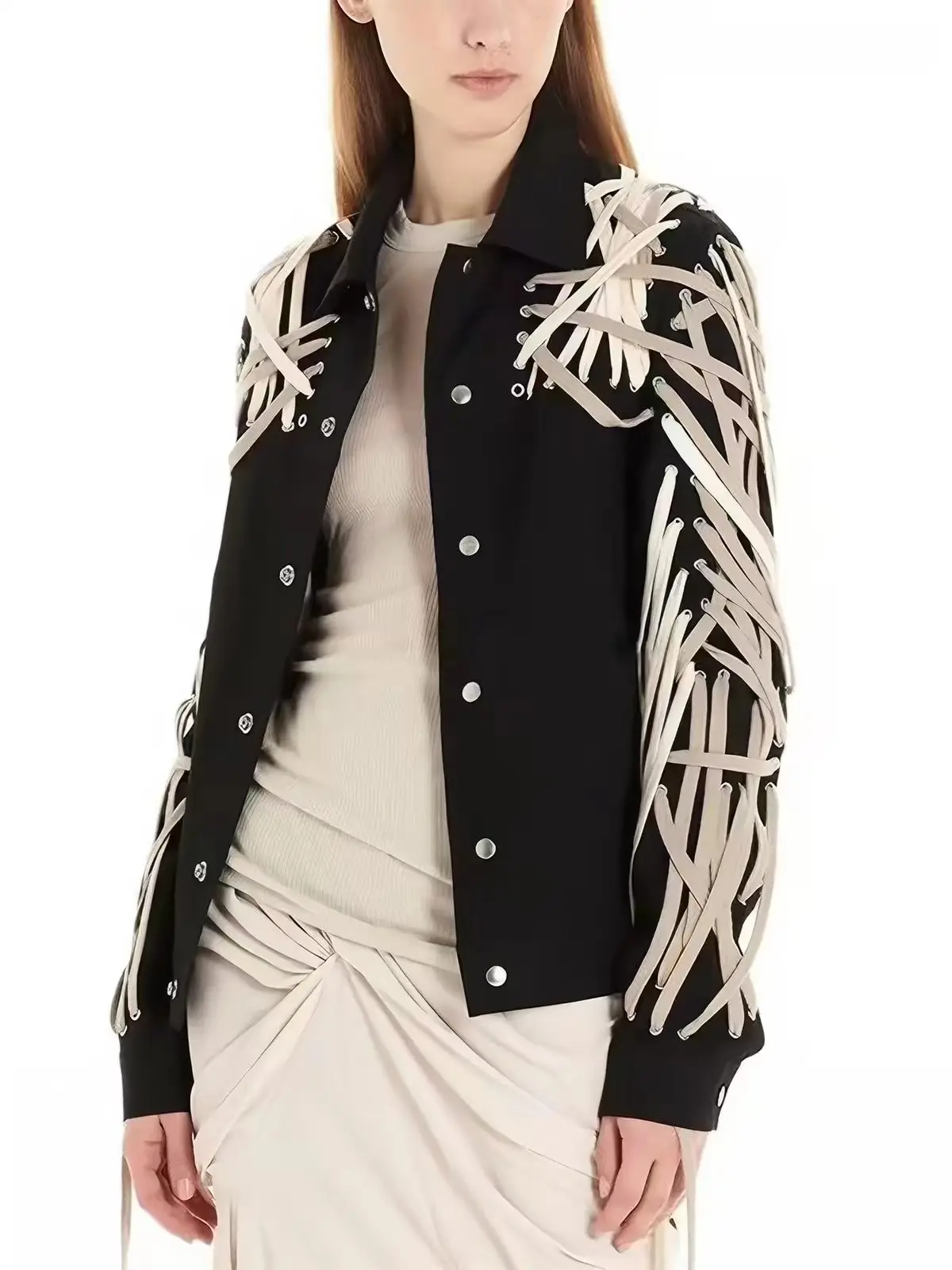 High Street RO Dark Wearing Rope Jacket Men's Jacket Rice White Loose Casual Streetwear Fashion Jackets
