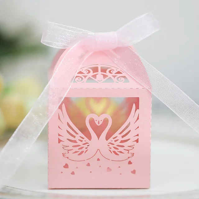 

50pcs Love Heart swan Gifts Candy Box Wedding Event Party With Ribbon Baby Shower Birthday Wedding Party Supplies decoration