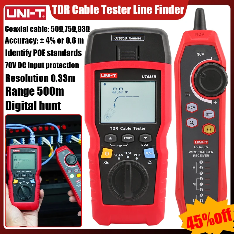 Uni t testador de cabo de rede tdr ut685b kit rastreador de cabo lan testador rj45 rj11 detector fiação display lcd ferramenta de rede