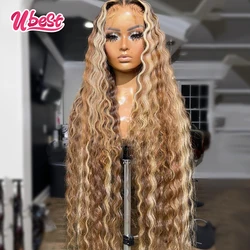 13x6 Lace Frontal Wigs Highlight Brown Deep Wave Transparent Lace Front Wigs Pre-Plucked Honey Blonde Human Hair Wigs For Women