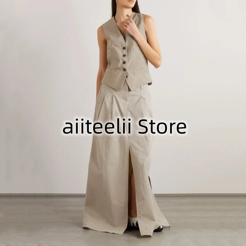 

2023 Women's Suit Vest Slim Solid Color Summer Fashion V Neck Single Breasted Suit Casual Sleeveless Business Top Coat