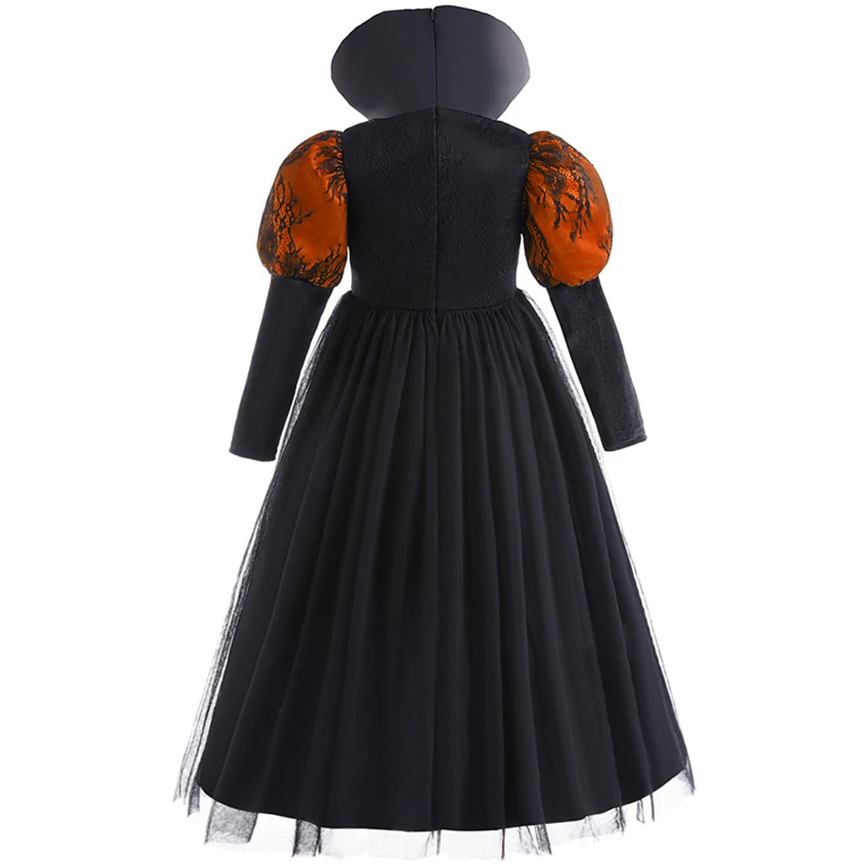 Halloween Costume 2-6 Yrs Child Fantasy Disguise Gown Luxury Lace Witch Cosplay Outfits Long Sleeve Stage Performance Clothes