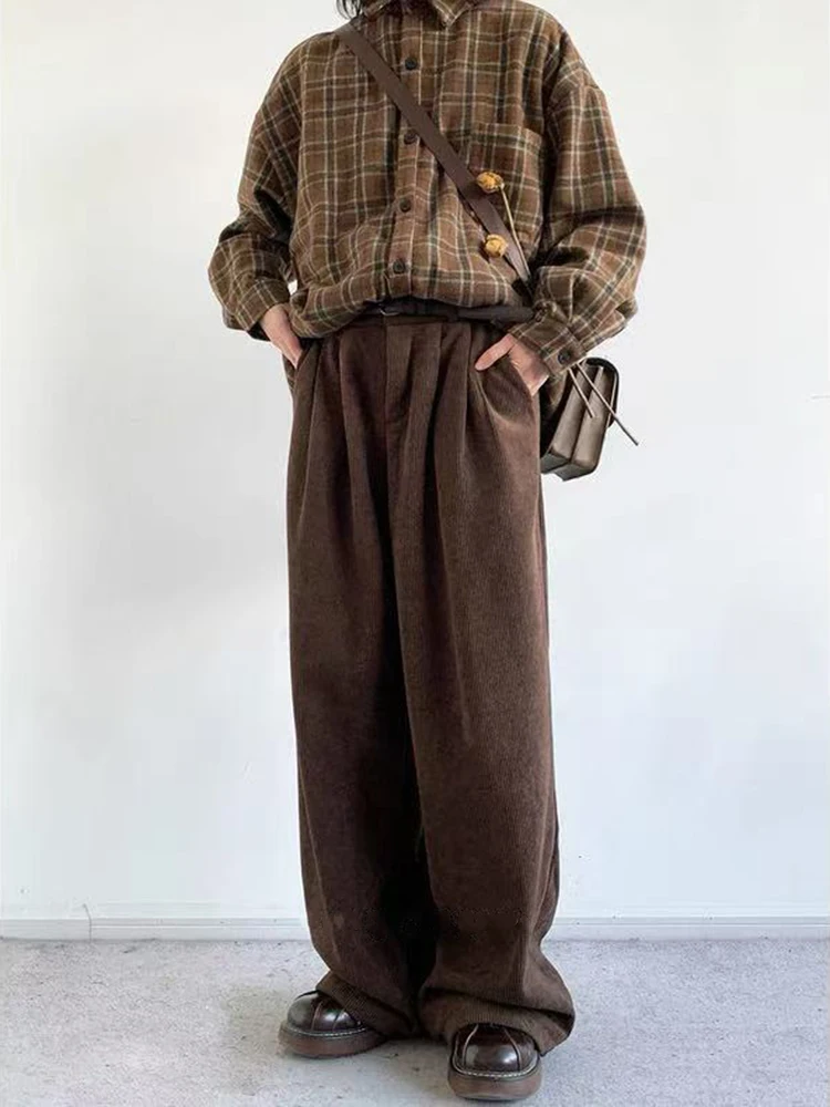 Pantaloni di velluto a coste vintage giapponesi donna Y2k pantaloni casual streetwear larghi spessi invernali Bf pantaloni dritti a vita alta tutti abbinati
