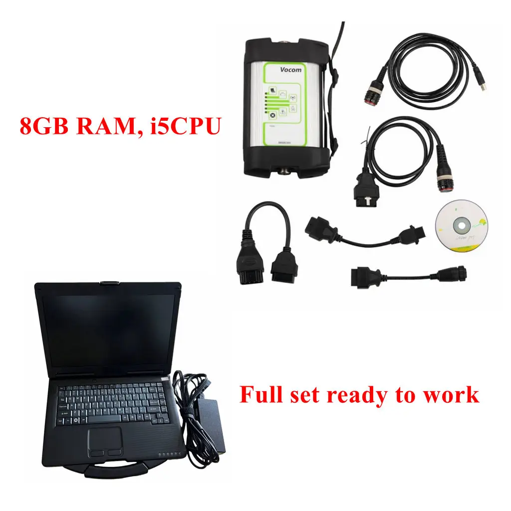 For V-olvo Vocom diagnostic tool with PTT 2.8 truck diagnostic scanner Vocom 88890300 WIFI SSD with CF53 laptop 8GB i5 Toughbook