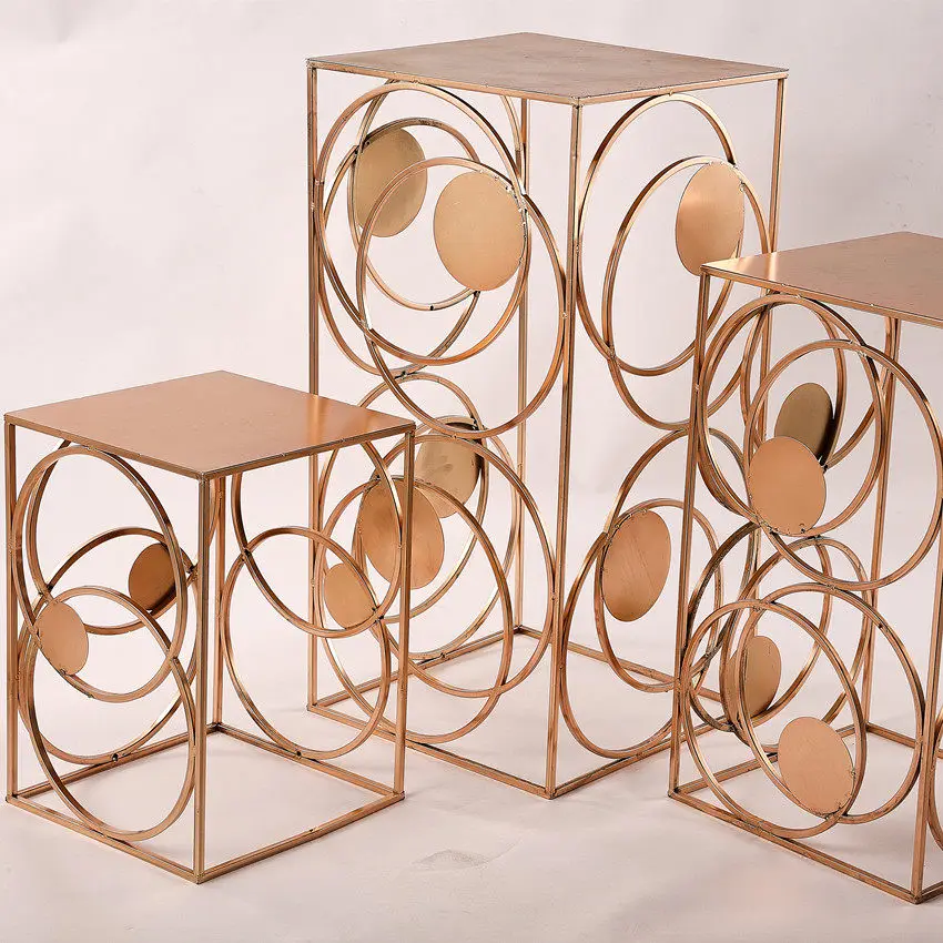Wedding new geometric road lead round rectangular gold-plated wrought iron dessert table rectangular flower ornament flower
