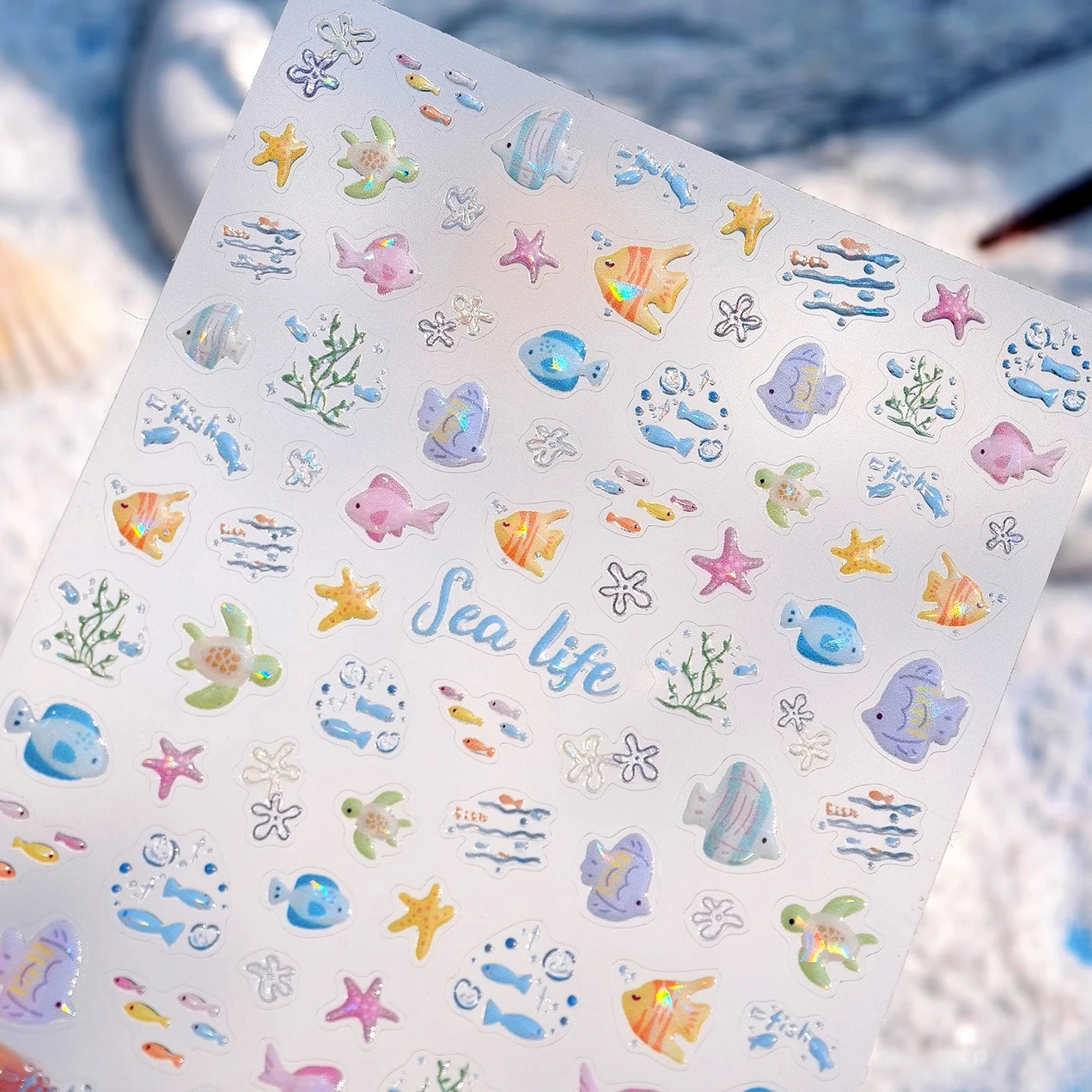 Gorgeous Turtle Tropical Fishs Deep-sea Fish Starfish Bubbles Ocean Sea Grass Shell Nail Art Stickers Manicure Decals Decoration - Image 4