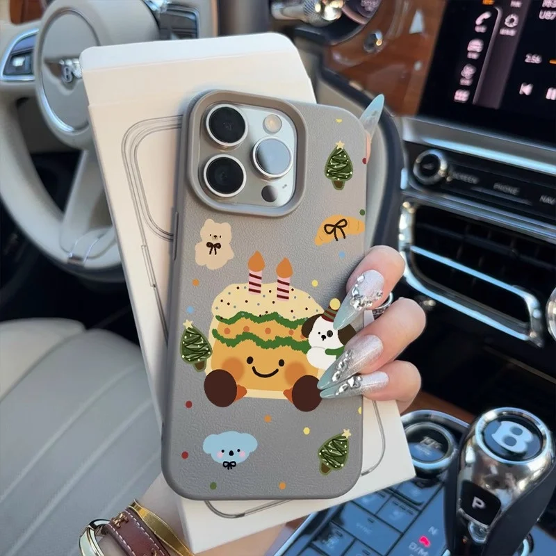 かわいいクリスマスケーキキャンディーカラーライチ柄ケース iPhone 16 15 14 13 12 11 Pro Max X XS XR 7 8 Plus 13用 ソフトシリコンカバー