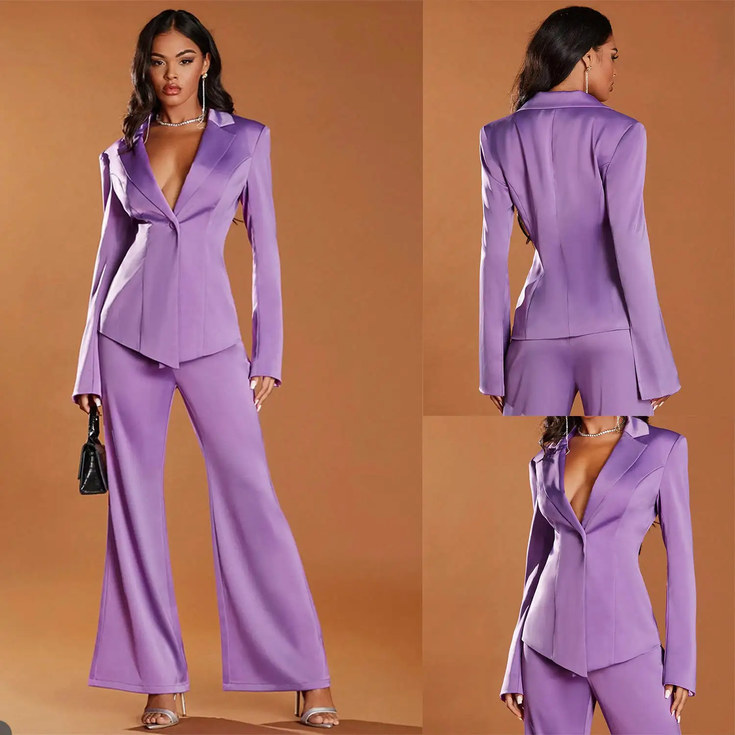 Elegant Purple Women Blazer Sets Custom Made Slim Fit Red Carpet Wear Trousers Formal Ladies Outfits 2 Pieces