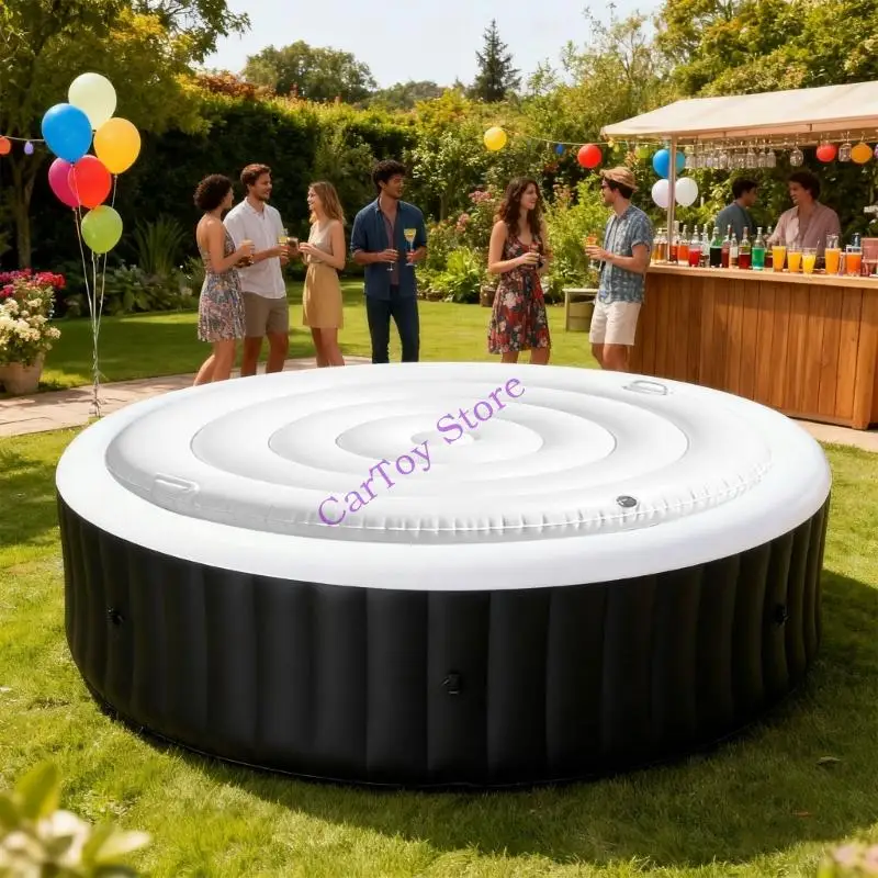 عززت غطاء حوض سباحة قابل للنفخ ل 4.75ft أحواض استحمام ساخنة مستديرة الاحتفاظ بالحرارة في الهواء الطلق سبا ملحق مع تصميم مقبض #4