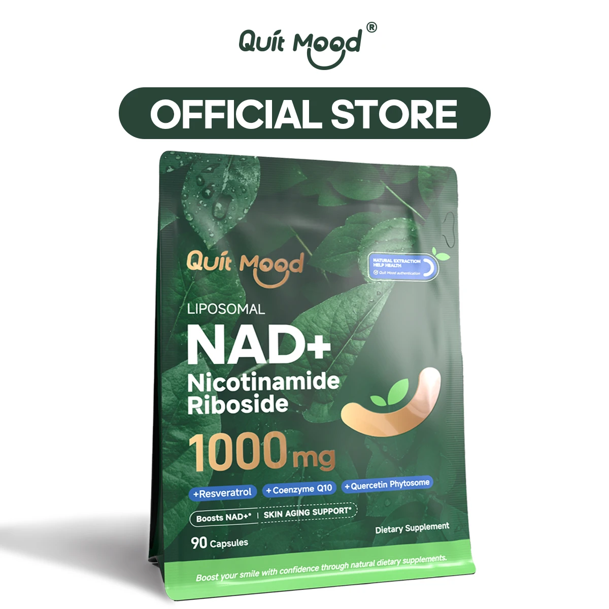 Quitmood Suplemento NAD+ de alta potencia de 1000 mg: aumenta la energía, mejora la claridad mental y apoya el envejecimiento saludable: fabricado en EE. UU.