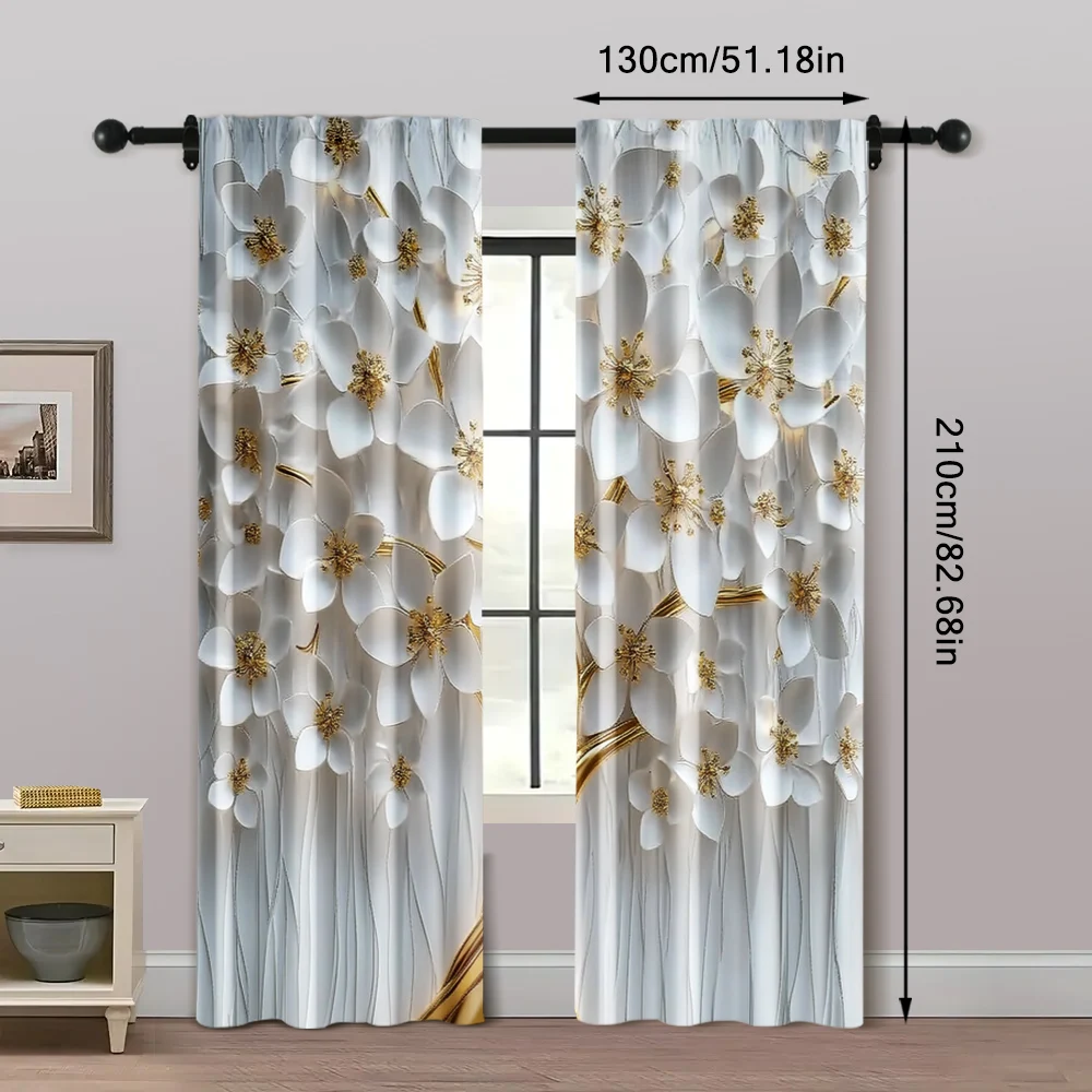 2pcs, Popular Curtain Panels 2D print White Floral Print Versatile Polyester (without rod) Holiday for Kitchen Living Room - Image 5