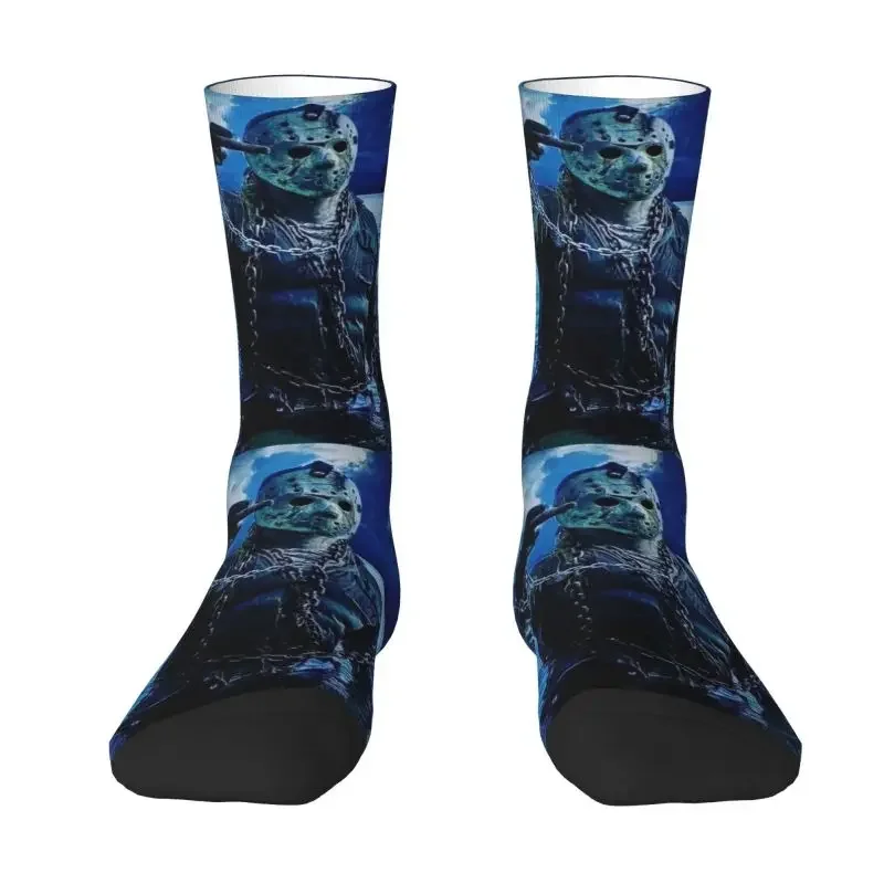 Fun Printed Horror Movie Character Killer Socks for Women Men Stretch Summer Autumn Winter Halloween Film Crew Socks