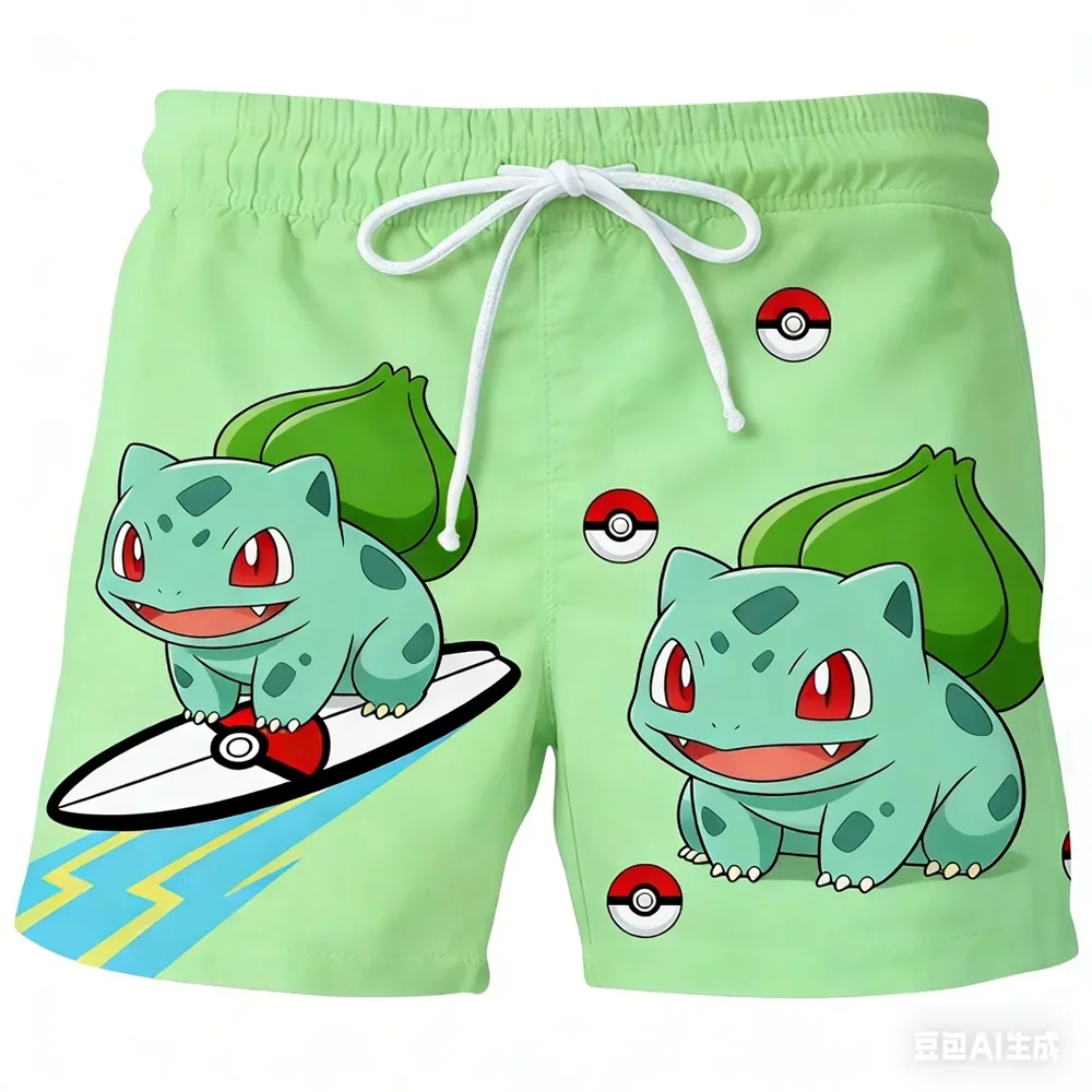 Shorts de Natação com Estampa Pokémon Squirtle 2026 para Homens, Mulheres e Crianças, Secagem Rápida, Cosplay, Praia, Anime