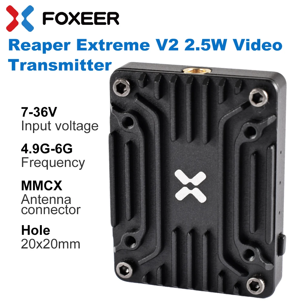 Foxeer 4.9-6G Reaper Extreme V2 2.5W High Power 80CH VTX FPV-videozender met CNC-shell Ingebouwde microfoon voor RC FPV-drones
