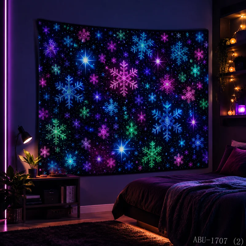 VIKAMA Nebula Star River Neon Gift Box Snowflake Universe Christmas Tapestry Background Hanging Cloth Living Room Decoration