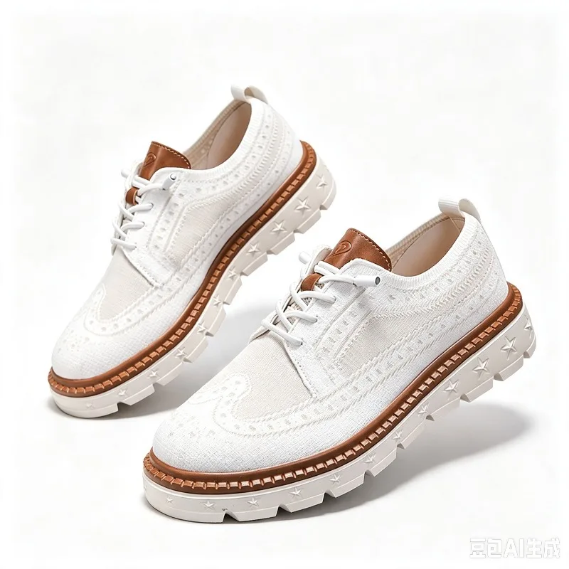 Plus Big Size 50 51 52 53 54 Men's Fly Knit Wingtip Brogue Casual Shoes Breathable Platform Walking Oxfords Lightweight Sneakers