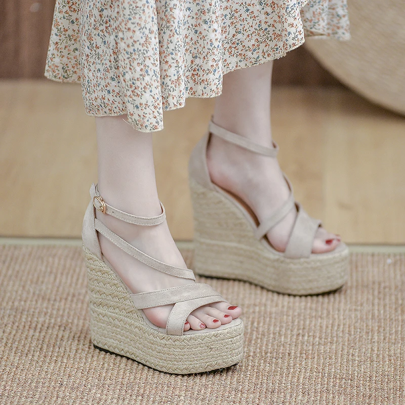 32-39 Summer New Wedges Heel Sandals Women's Seaside Vacation 14cm High Heel Gladiator Sandals Women