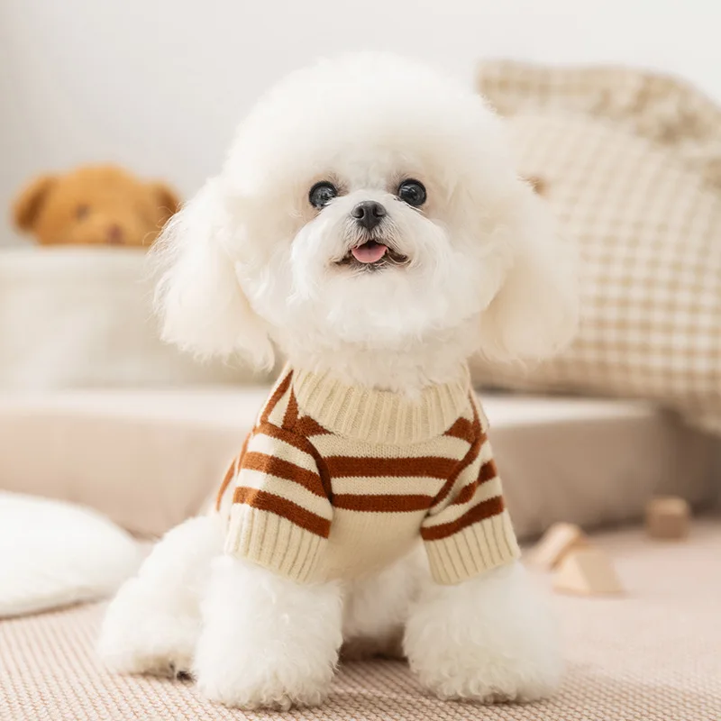 Hundepullover für Kleine Hunde Niedlicher Bären-Cardigan Haustier-Mantel Herbst Winter Gestreifter Welpen-Kleidungsstück Warmer Gestrickter Hundepullover – Detail 11