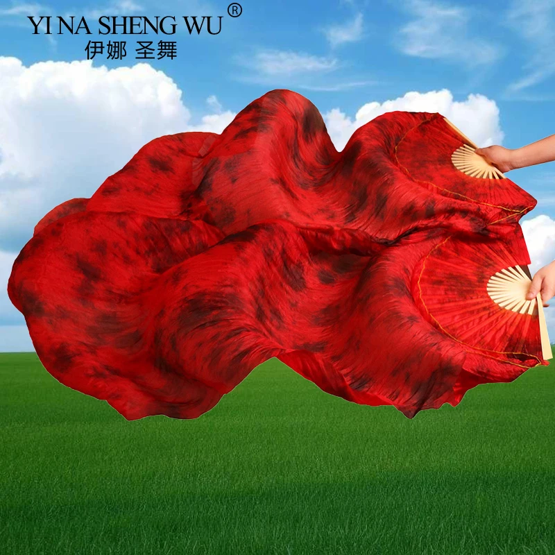 الجملة مراوح الرقص الشرقي الحجاب 1 زوج الحرير الحقيقي أسود أحمر اللون خلط مروحة الخيزران عرض الأداء الهذيان الدعائم مخصص راقصة