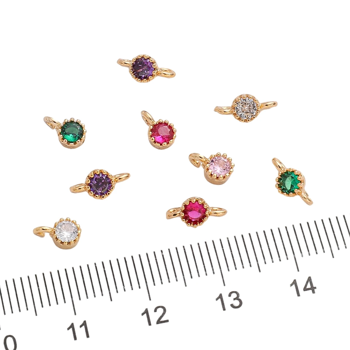 4mm 18K Gold Plated Brass with Zircon Stone Mini Exquisite Bead Connector Findings For DIY Earring Bracelet Jewelry Making